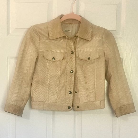 MIU MIU – Reptile skin (genuine) cropped jacket – Sample - IT Size 38 (US XS/S) - Picture 1 of 7